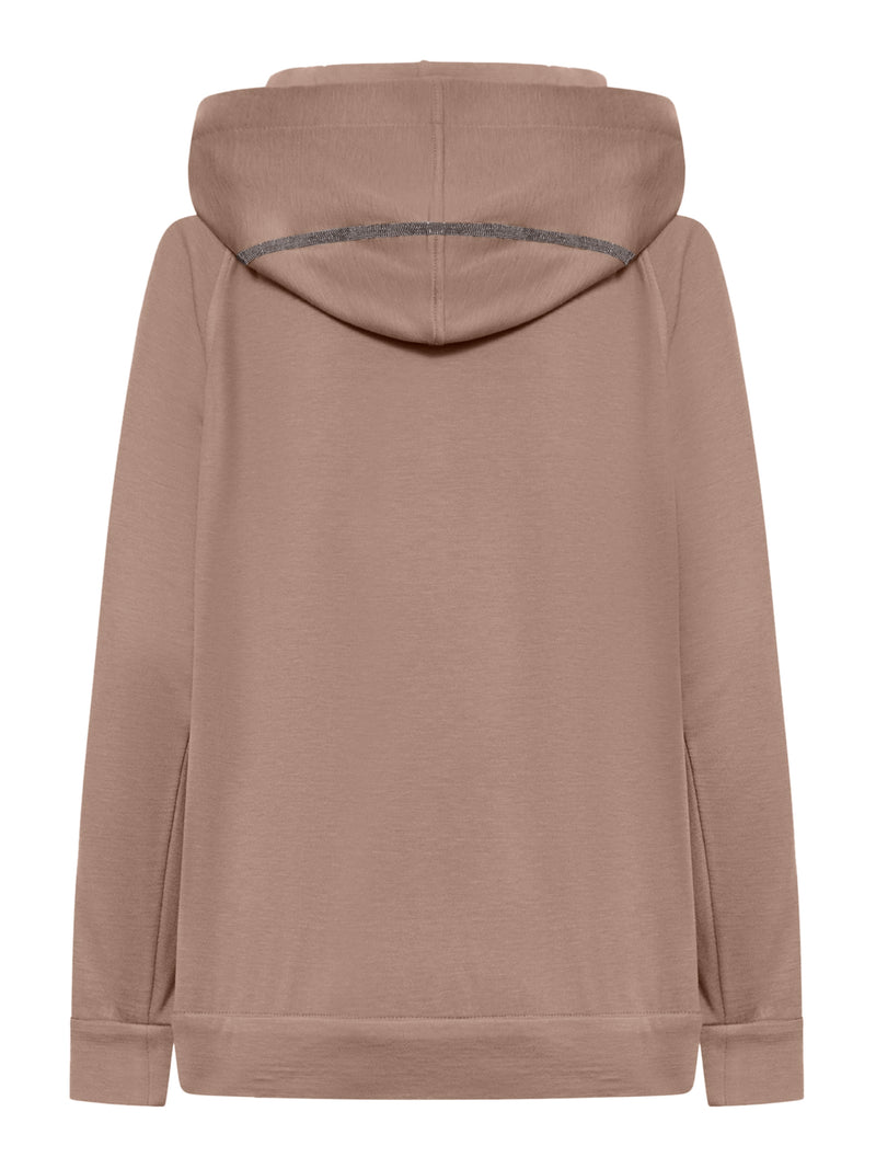 Brunello Cucinelli Women Cotton And Silk Interlock Topwear With Hood And Precious Stripe