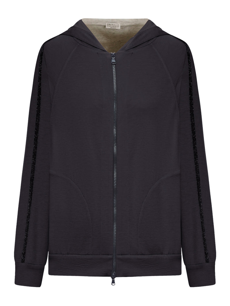 Brunello Cucinelli Brunello Cucinelli Women Cotton And Silk Interlock Topwear With Hood And Precious Stripe
