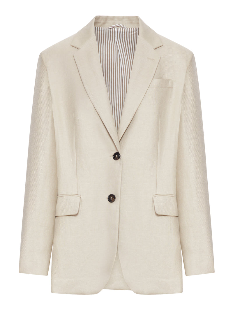 Brunello Cucinelli Women Single-Breasted Tailored Linen Jacket