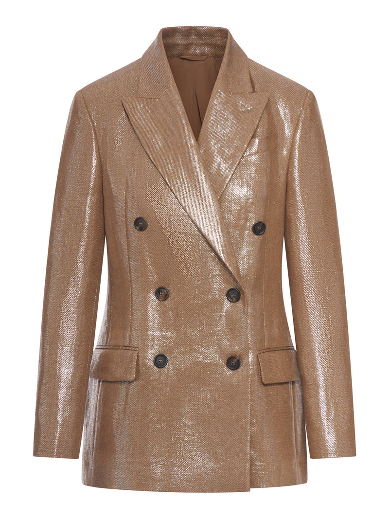 Brunello Cucinelli Brunello Cucinelli Women Double-Breasted Blazer In Laminated Fabric With A Shiny Effect