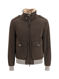 Brunello Cucinelli Men Waxed Techno Cotton Bomber With Thermore® Padding