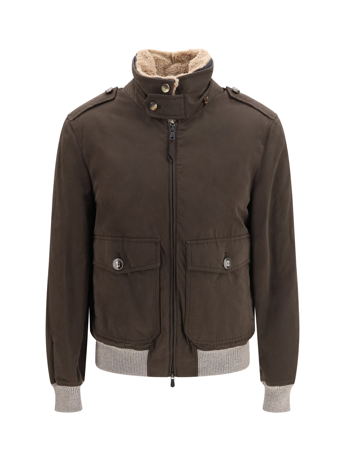 Brunello Cucinelli Men Waxed Techno Cotton Bomber With Thermore® Padding