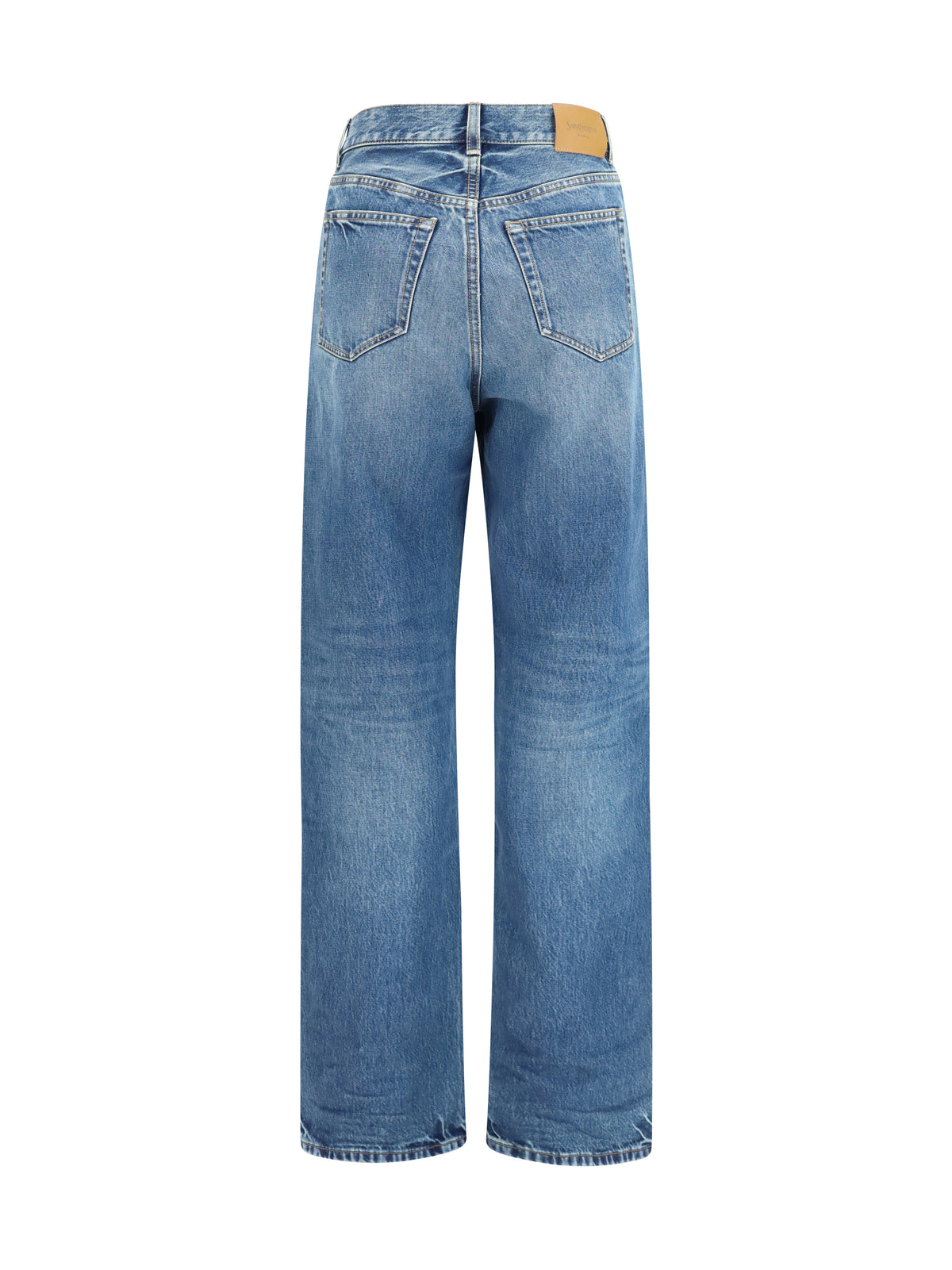 Saint Laurent Women High Waisted Wide Leg Jeans In Denim