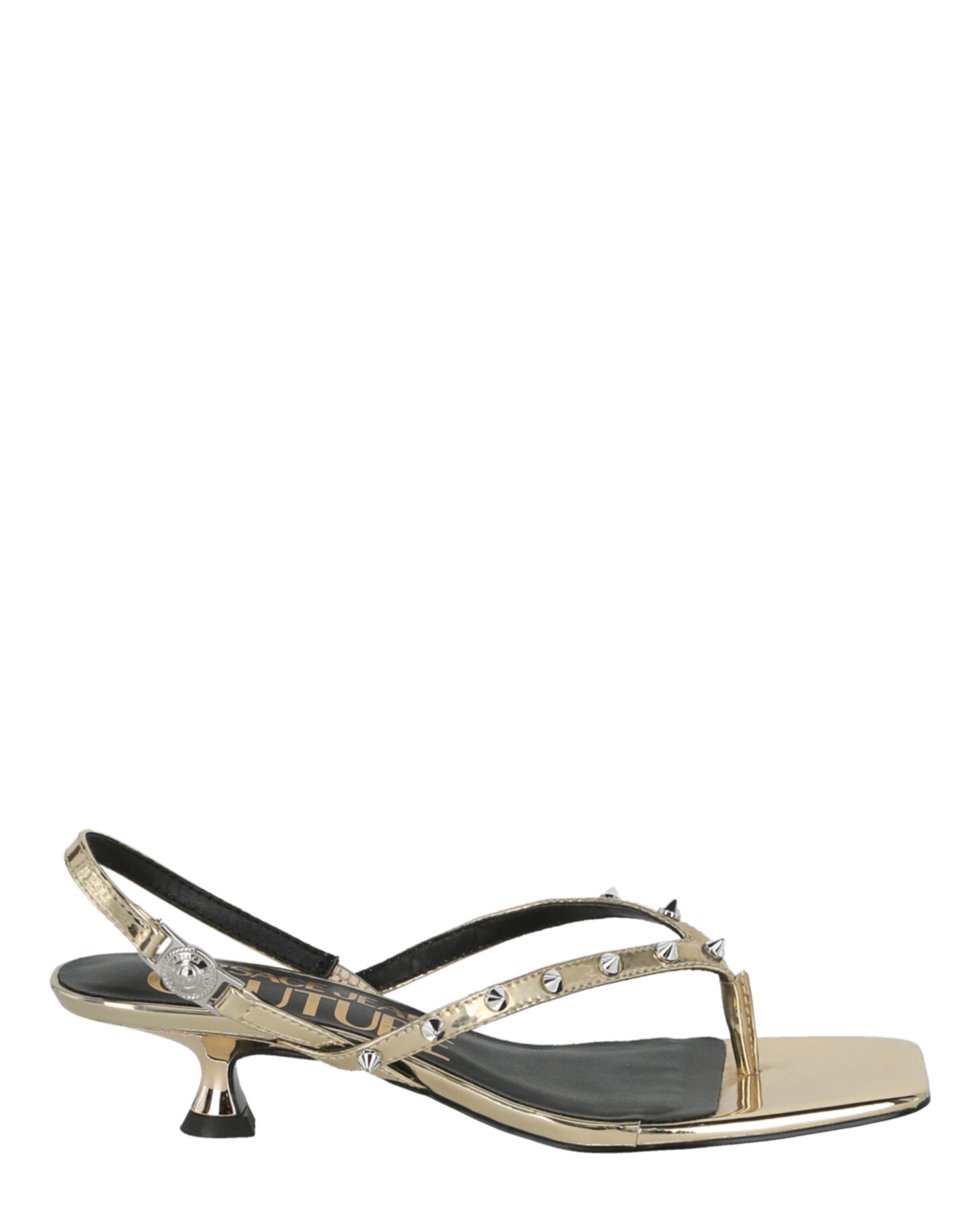 Versace Jeans Versace Jeans Womens Metallic Studded Kitten Sandals