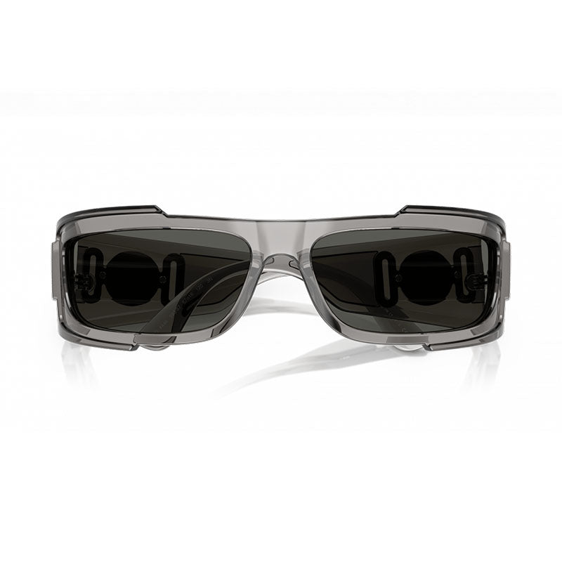 Versace Sunglasses Rectangle Full Rim, Grey Transparent Frame and Dark Grey Lens VE4446593/87
