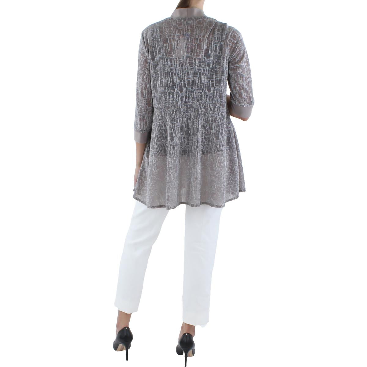 Petites Womens Metallic Open Front Kimono