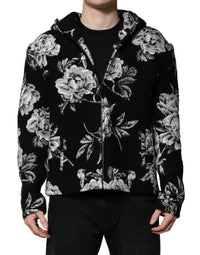 Dolce & Gabbana Black Wool Floral Printed Men Hooded Men's Jacket