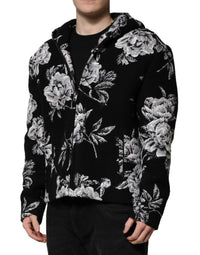 Dolce & Gabbana Black Wool Floral Printed Men Hooded Men's Jacket