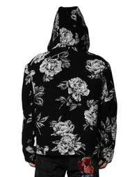 Dolce & Gabbana Black Wool Floral Printed Men Hooded Men's Jacket