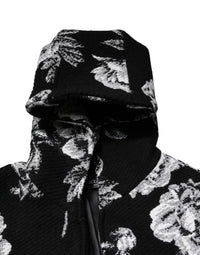 Dolce & Gabbana Black Wool Floral Printed Men Hooded Men's Jacket
