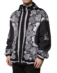 Dolce & Gabbana Black Bandana Print Hooded Bomber Men's Jacket