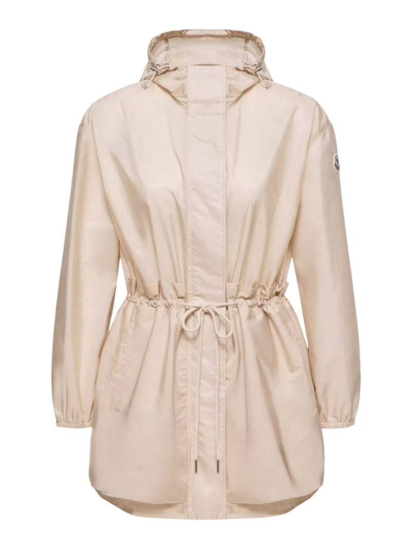 Moncler Women Midi Weteau Jacket With Hood And Ruffles