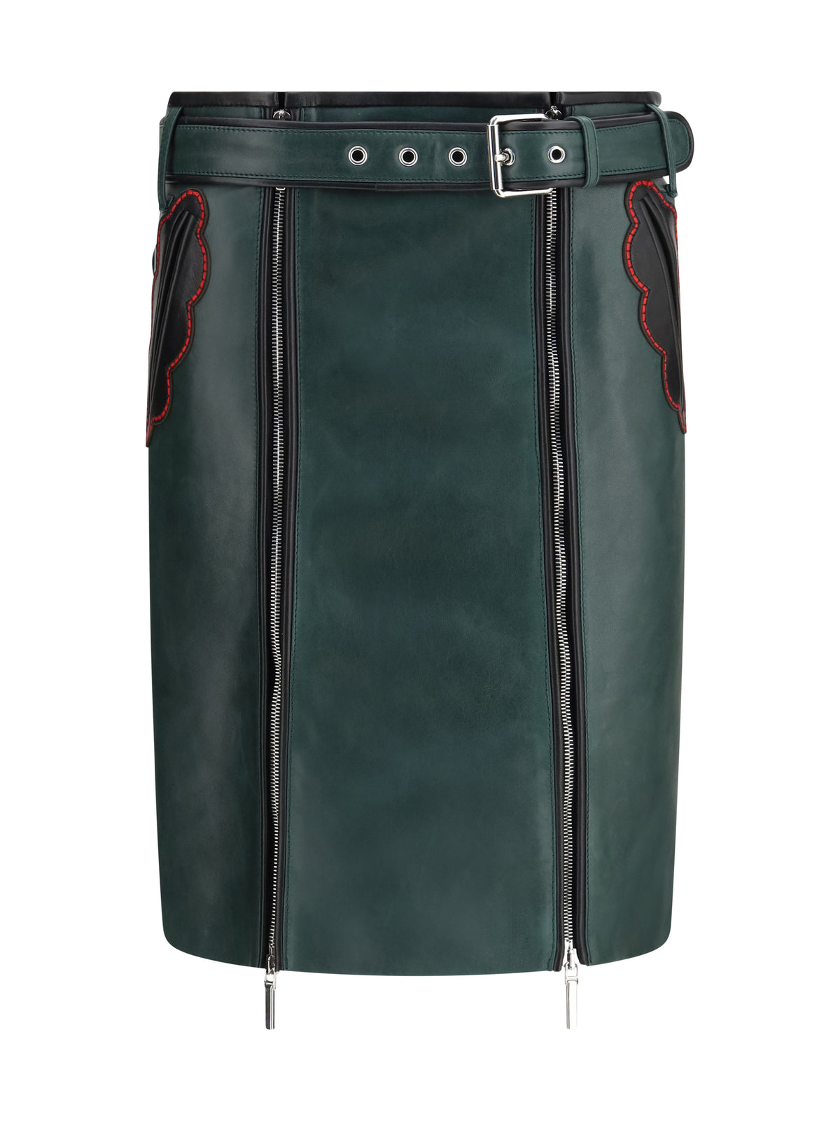 Marni Women Leather Skirt With Belt And Pockets