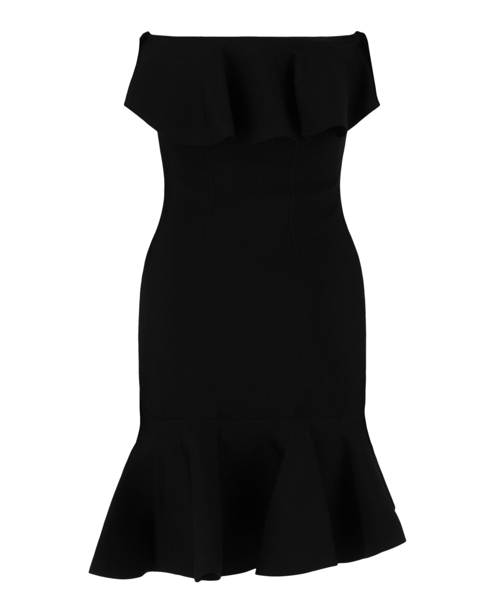 Alexander McQueen Strapless Asymmetric Ruffled Stretch-knit Mini Dress - Women - Black Dresses