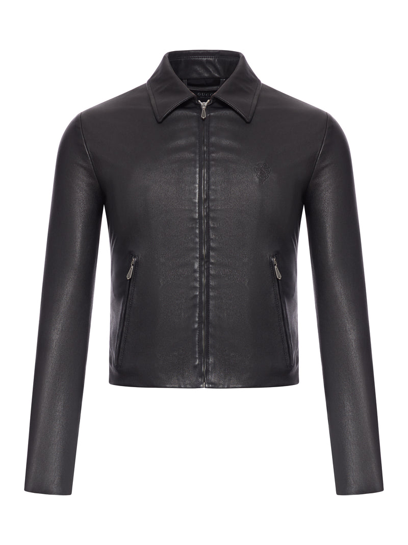Gucci Men Washed Stretch Nappa Leather Jacket
