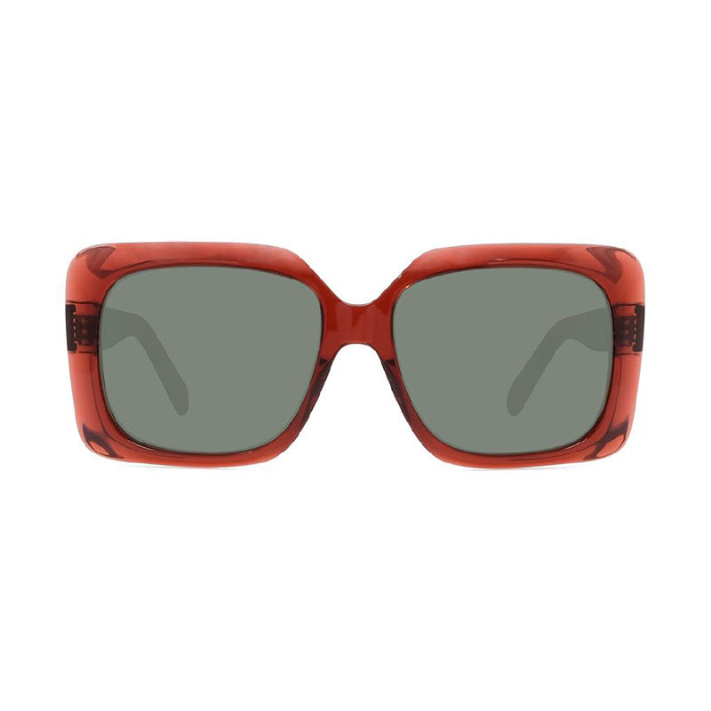 Celine Geometric Full Rim, with a Shiny Red frame and Green lens.