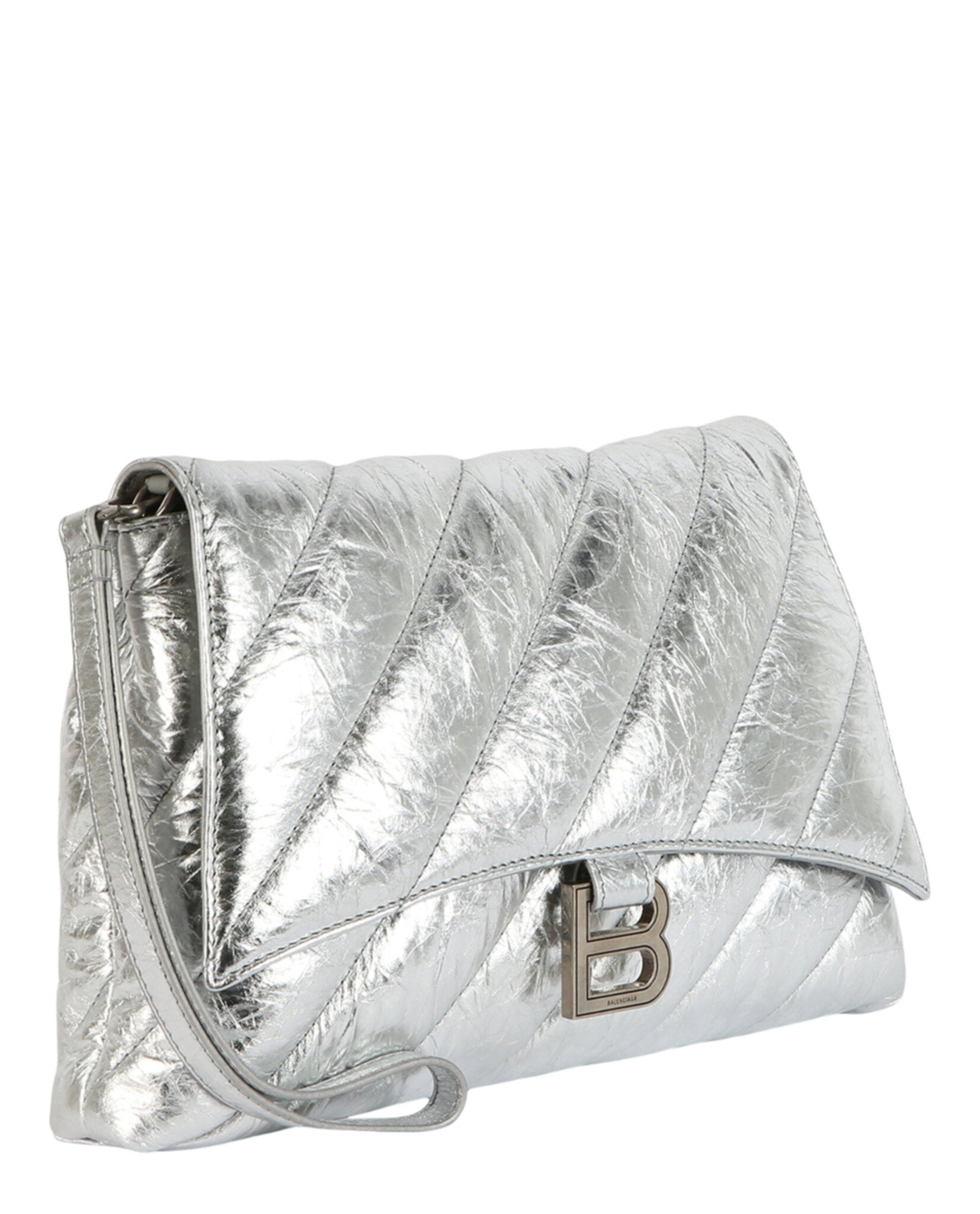 Balenciaga Balenciaga Womens Crush Metallic Quilted Pochette Clutch Bag