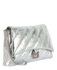 Balenciaga Balenciaga Womens Crush Metallic Quilted Pochette Clutch Bag