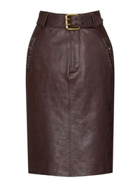 Saint Laurent Women Belted Pencil Skirt In Creased Leather