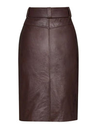 Saint Laurent Women Belted Pencil Skirt In Creased Leather