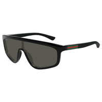 Gucci Gucci Shield Full Rim, with a Shiny Solid Black frame and Grey lens.