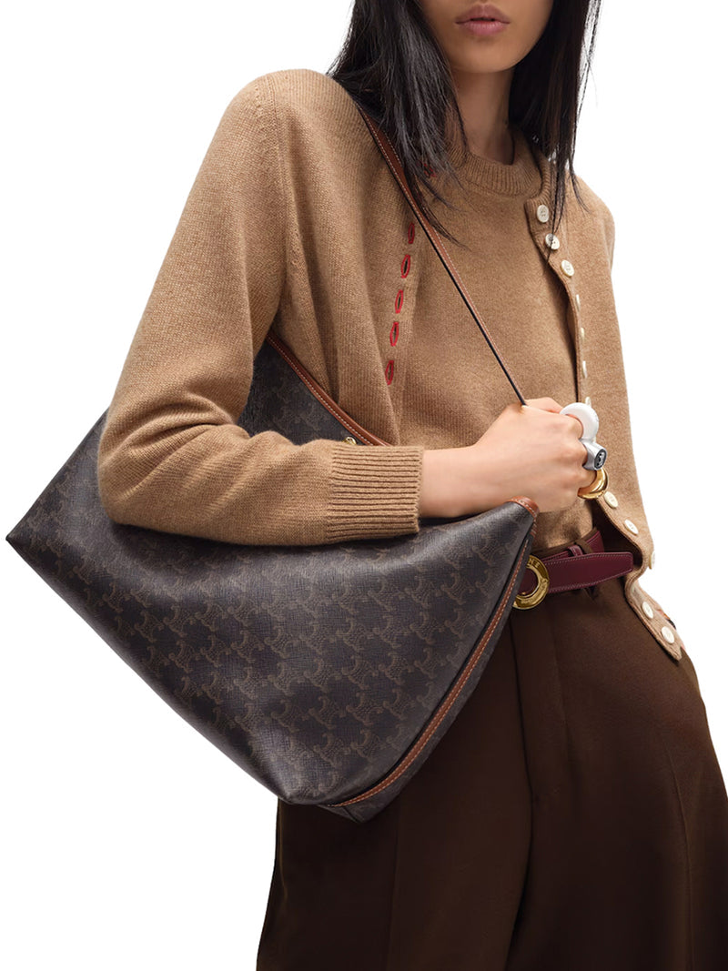 Celine Women Soft Shopper Bag In Triomphe Canvas And Calfskin Leather