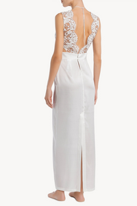 La Perla Halterneck Nightgown In White Silk With Leavers Lace