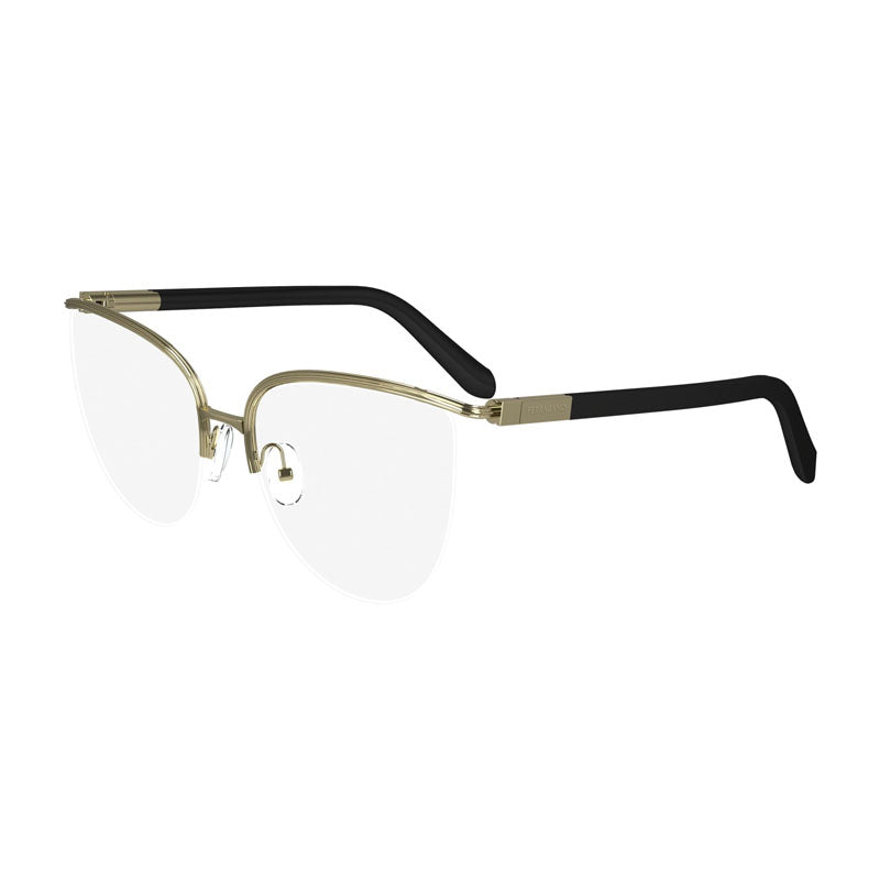 Salvatore Ferragamo Eyeglasses Cat Eye Semi Rim, Black Frame and Clear Demo Lenses Lens SF2227001