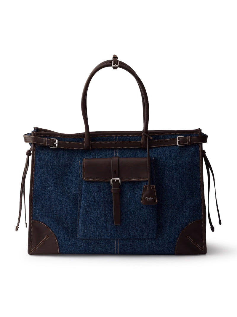 Prada Men Prada Bonnie Shopping Bag In Denim And Leather