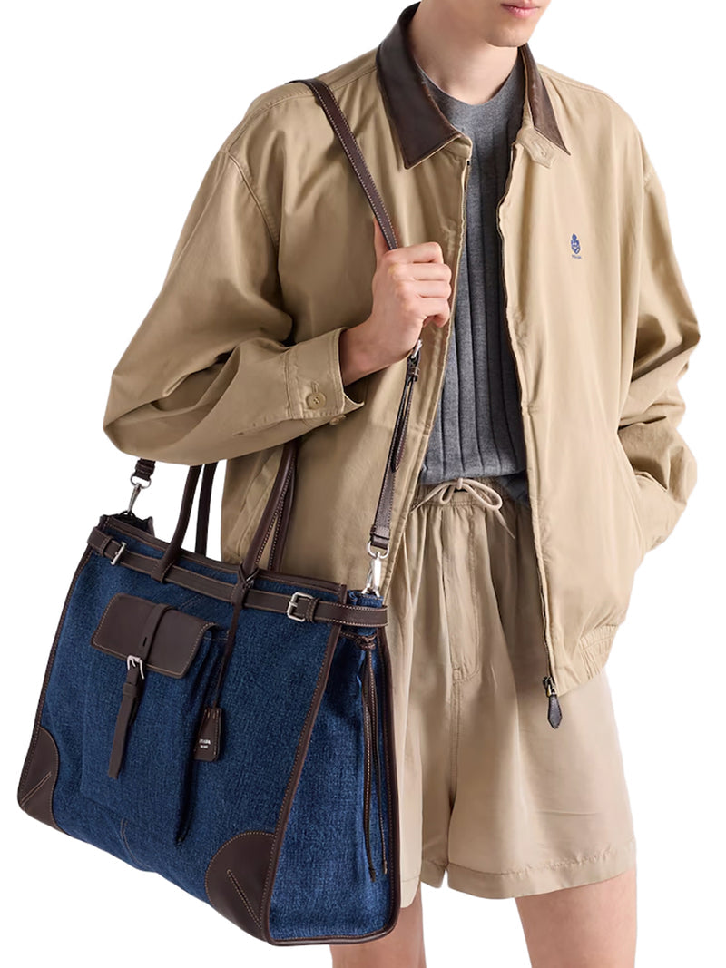 Prada Men Prada Bonnie Shopping Bag In Denim And Leather