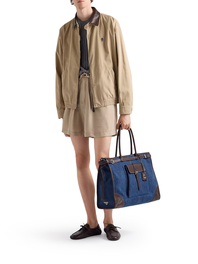 Prada Men Prada Bonnie Shopping Bag In Denim And Leather