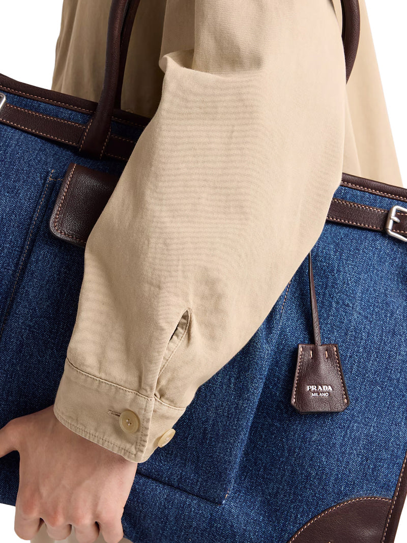 Prada Men Prada Bonnie Shopping Bag In Denim And Leather
