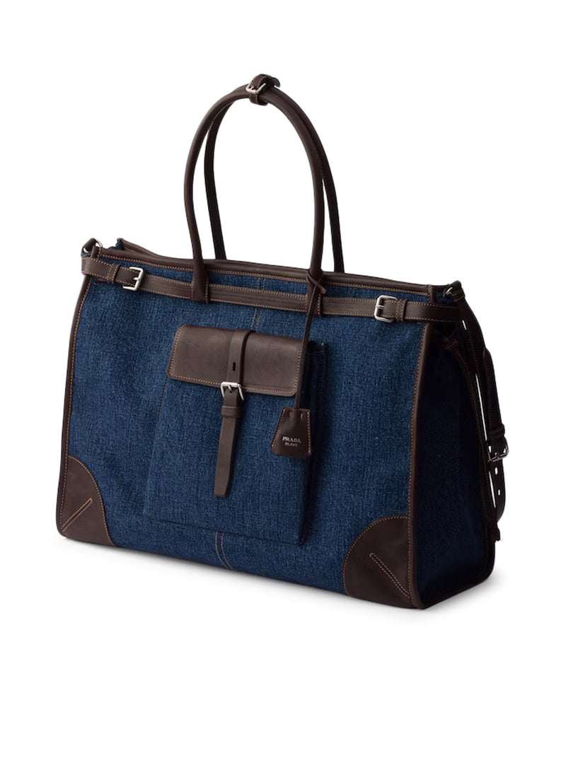 Prada Men Prada Bonnie Shopping Bag In Denim And Leather