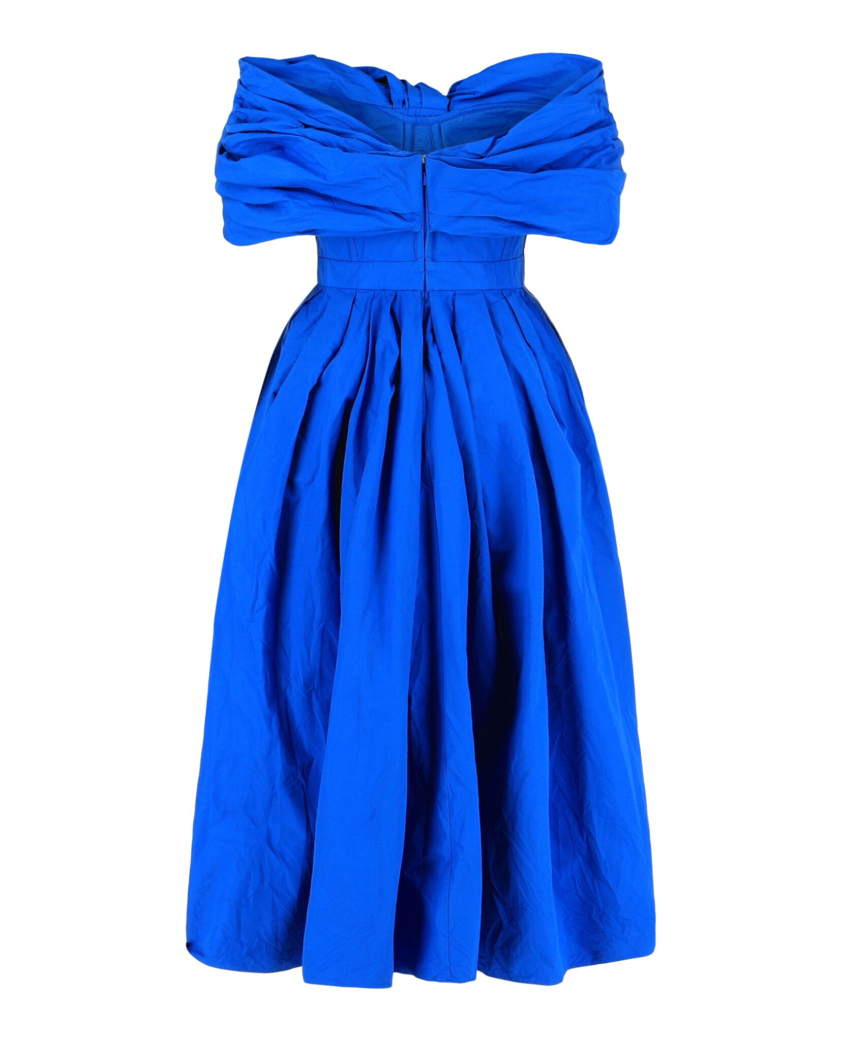 Alexander McQueen Draped Off-The-Shoulder Midi Dress 40 / Blue