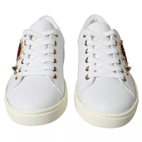 Dolce & Gabbana White Leather Gold Red Heart Sneakers Women's Shoes