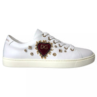 Dolce & Gabbana White Leather Gold Red Heart Sneakers Women's Shoes