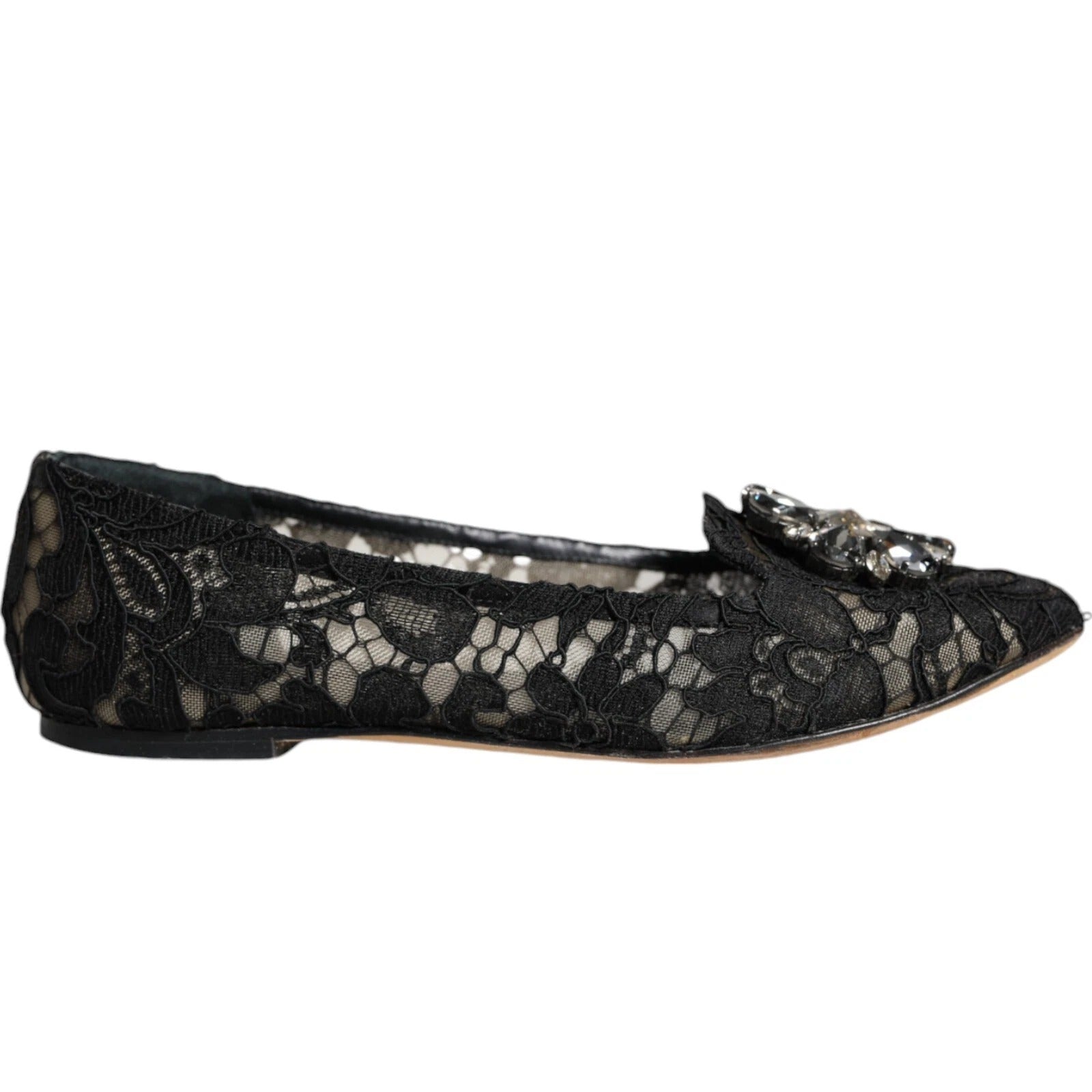 Dolce & Gabbana Dolce & Gabbana Black Lace Crystal Ballet Flats Loafer Women's Shoes