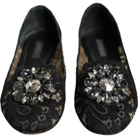 Dolce & Gabbana Dolce & Gabbana Black Lace Crystal Ballet Flats Loafer Women's Shoes