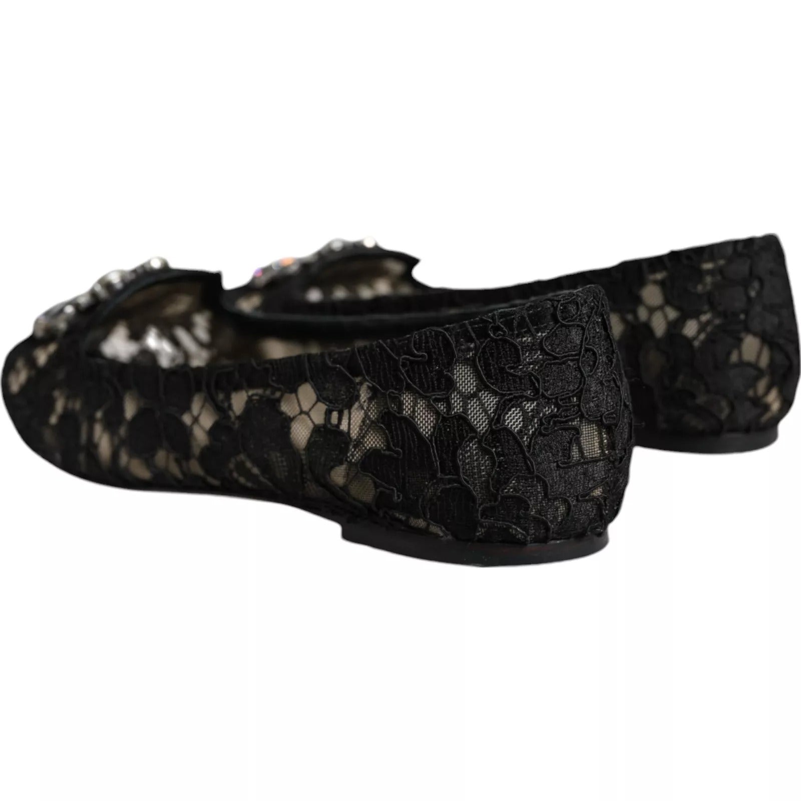 Dolce & Gabbana Dolce & Gabbana Black Lace Crystal Ballet Flats Loafer Women's Shoes