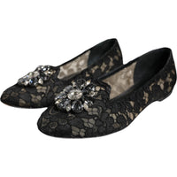 Dolce & Gabbana Dolce & Gabbana Black Lace Crystal Ballet Flats Loafer Women's Shoes
