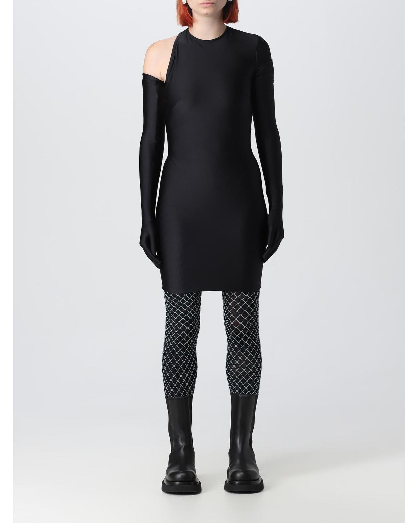 Balenciaga OneShoulder Mini Dress Fitted Women Black Dresses 0 Black