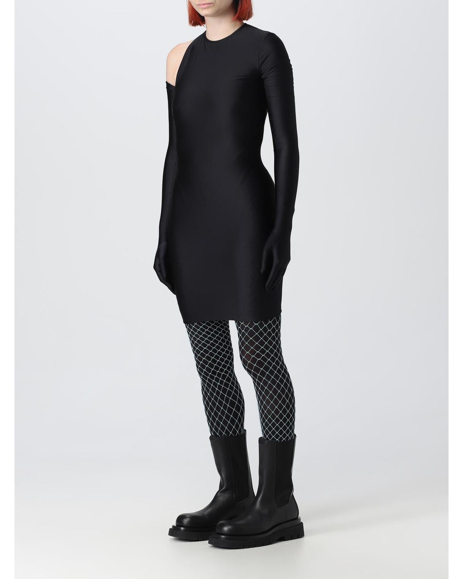 Balenciaga OneShoulder Mini Dress Fitted Women Black Dresses