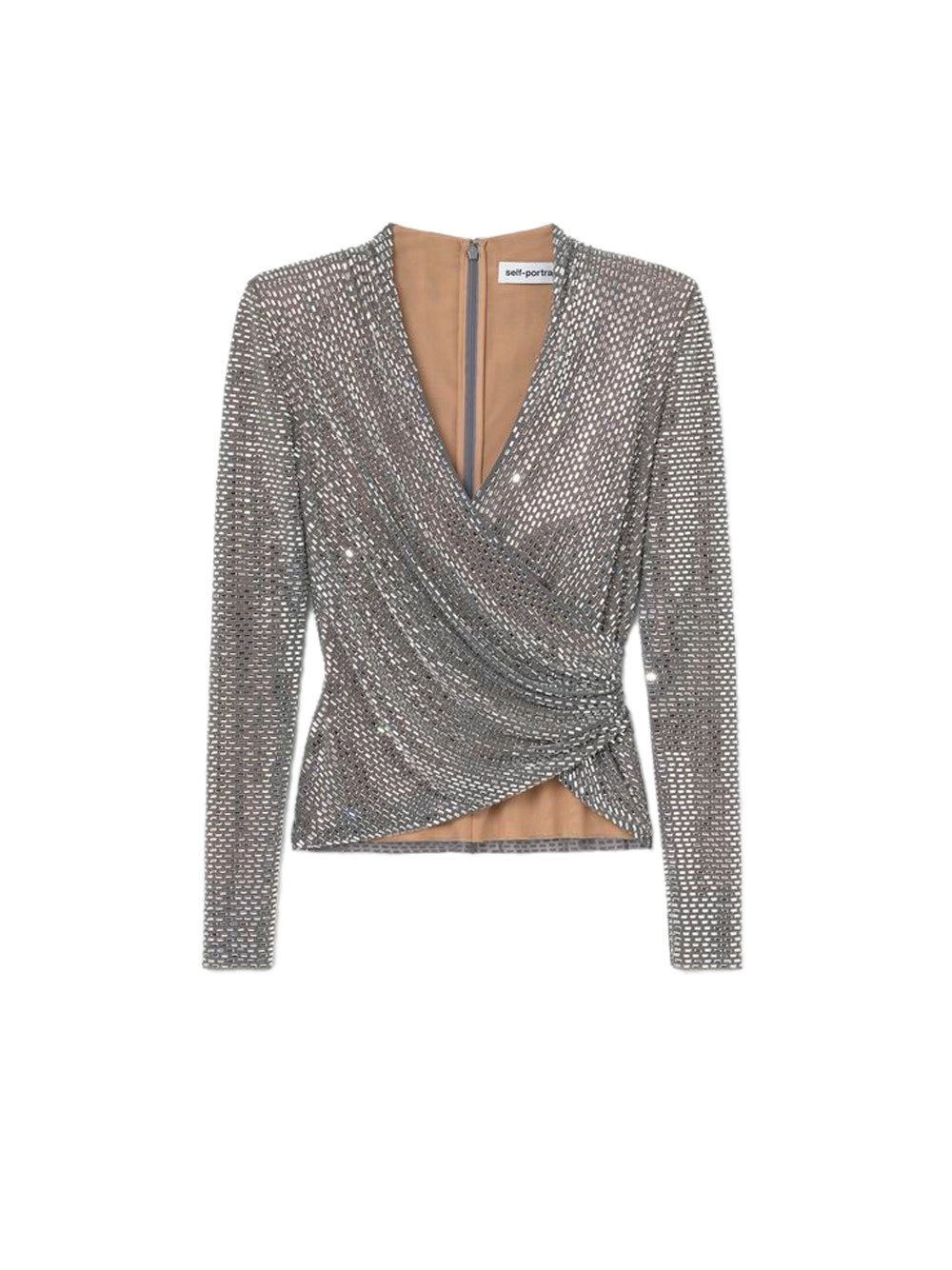 Self-Portrait Women Rhinestone Mesh Wrap Top