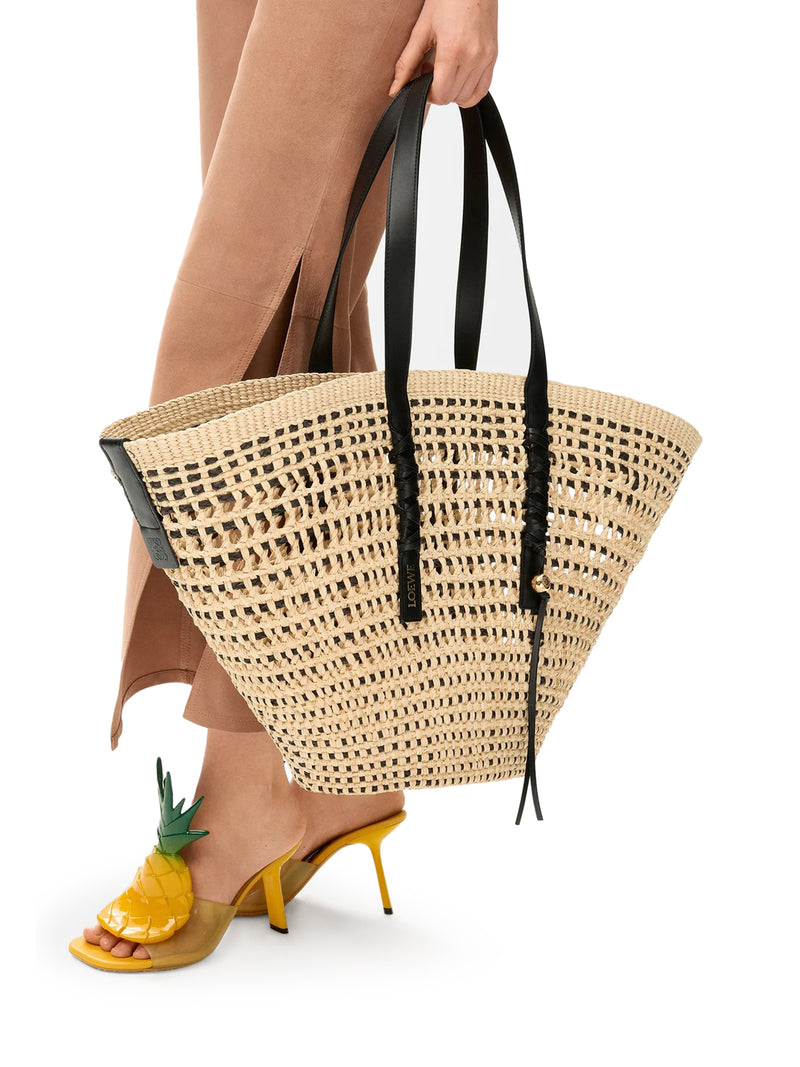 Loewe X Paula`S Ibiza Women Large Braid Basket Bag In Iraca Palm And Calfskin
