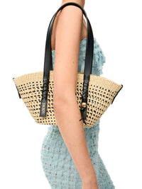 Loewe X Paula`S Ibiza Women Small Woven Basket Made Of Iraca Palm And Calfskin
