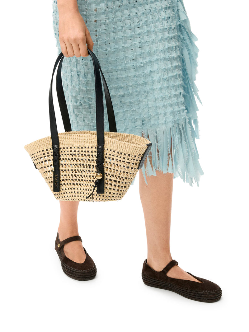 Loewe X Paula`S Ibiza Women Small Woven Basket Made Of Iraca Palm And Calfskin