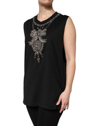 Dolce & Gabbana Black Cotton Rhinestone Embellished Tank Women's Top