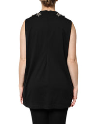 Dolce & Gabbana Black Cotton Rhinestone Embellished Tank Women's Top