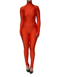 Dolce & Gabbana Dolce & Gabbana Red Nylon Turtleneck Bodycon Jumpsuit Women's Dress