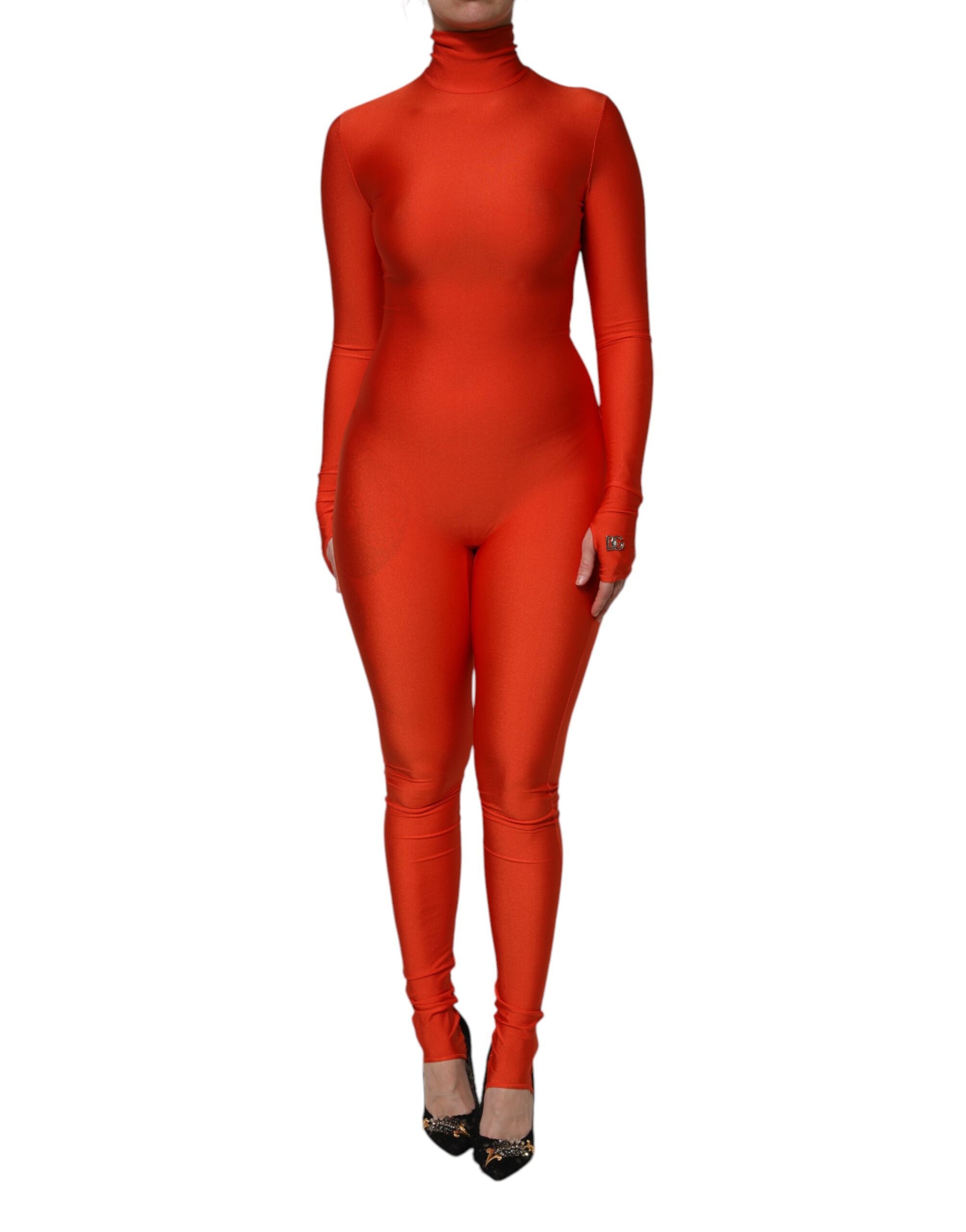 Dolce & Gabbana Dolce & Gabbana Red Nylon Turtleneck Bodycon Jumpsuit Women's Dress
